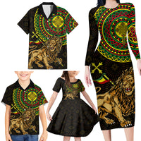 Ethiopia National Day Family Matching Long Sleeve Bodycon Dress and Hawaiian Shirt Lion Of Judah African Pattern - Wonder Print Shop
