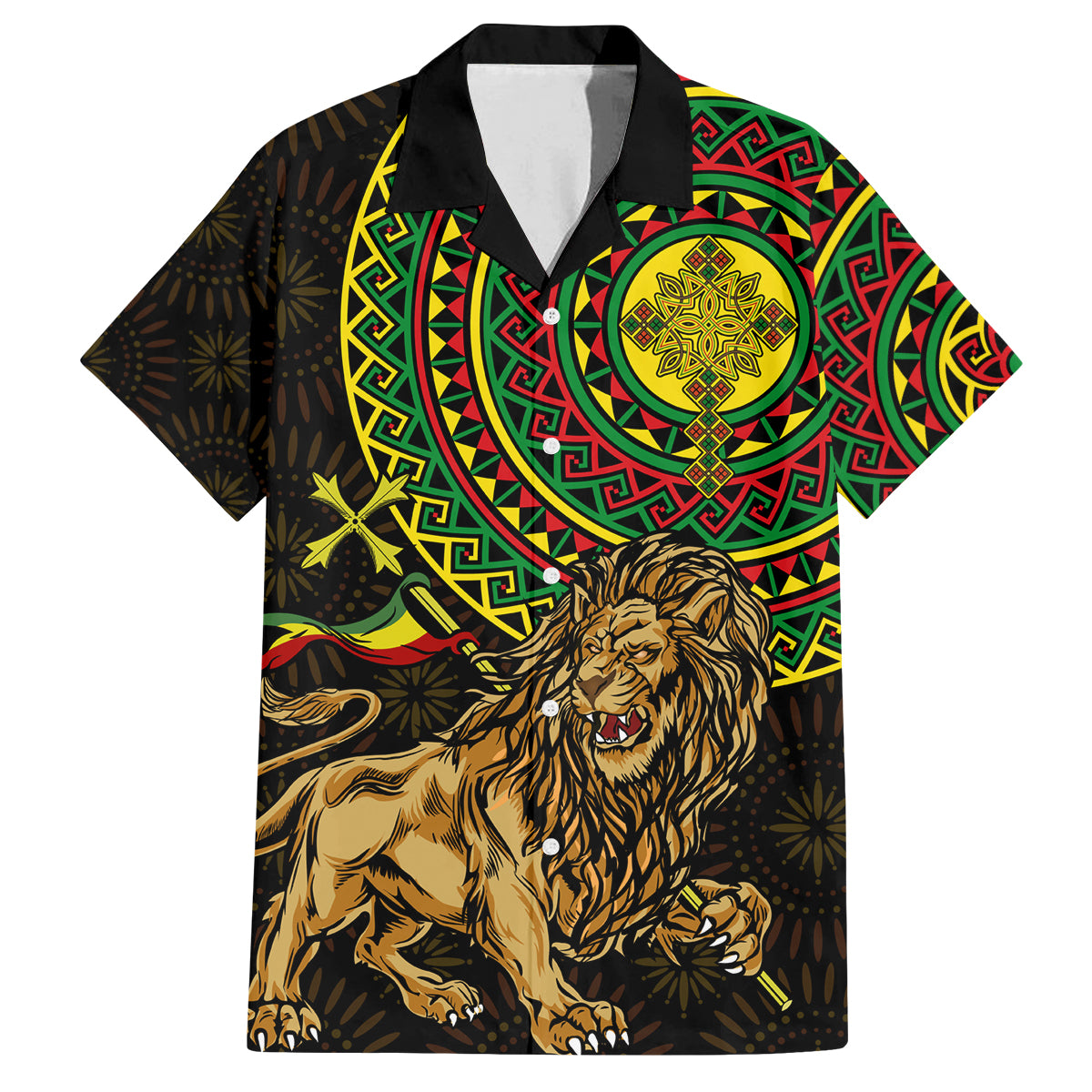 Ethiopia National Day Family Matching Long Sleeve Bodycon Dress and Hawaiian Shirt Lion Of Judah African Pattern - Wonder Print Shop