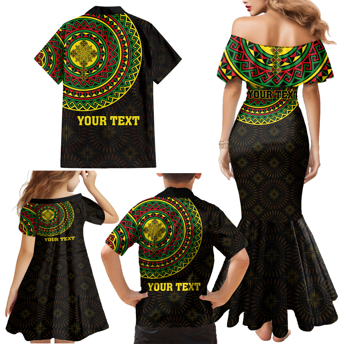 Ethiopia National Day Family Matching Mermaid Dress and Hawaiian Shirt Lion Of Judah African Pattern - Wonder Print Shop