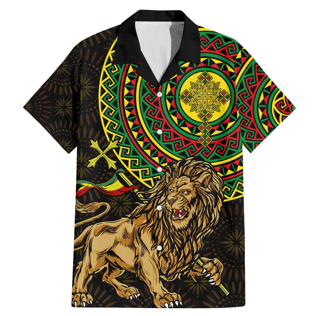 Ethiopia National Day Family Matching Mermaid Dress and Hawaiian Shirt Lion Of Judah African Pattern - Wonder Print Shop