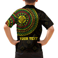 Ethiopia National Day Family Matching Off The Shoulder Long Sleeve Dress and Hawaiian Shirt Lion Of Judah African Pattern - Wonder Print Shop