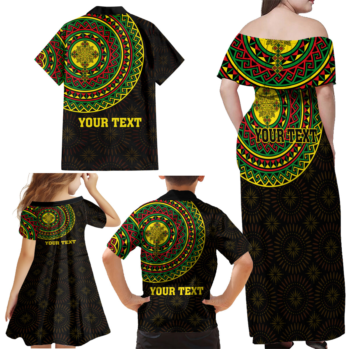 Ethiopia National Day Family Matching Off Shoulder Maxi Dress and Hawaiian Shirt Lion Of Judah African Pattern - Wonder Print Shop