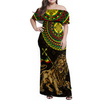 Ethiopia National Day Family Matching Off Shoulder Maxi Dress and Hawaiian Shirt Lion Of Judah African Pattern - Wonder Print Shop