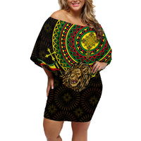 Ethiopia National Day Family Matching Off Shoulder Short Dress and Hawaiian Shirt Lion Of Judah African Pattern - Wonder Print Shop