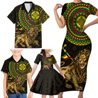 Ethiopia National Day Family Matching Short Sleeve Bodycon Dress and Hawaiian Shirt Lion Of Judah African Pattern - Wonder Print Shop