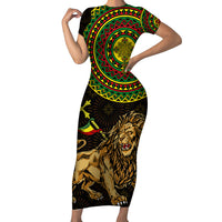 Ethiopia National Day Family Matching Short Sleeve Bodycon Dress and Hawaiian Shirt Lion Of Judah African Pattern - Wonder Print Shop