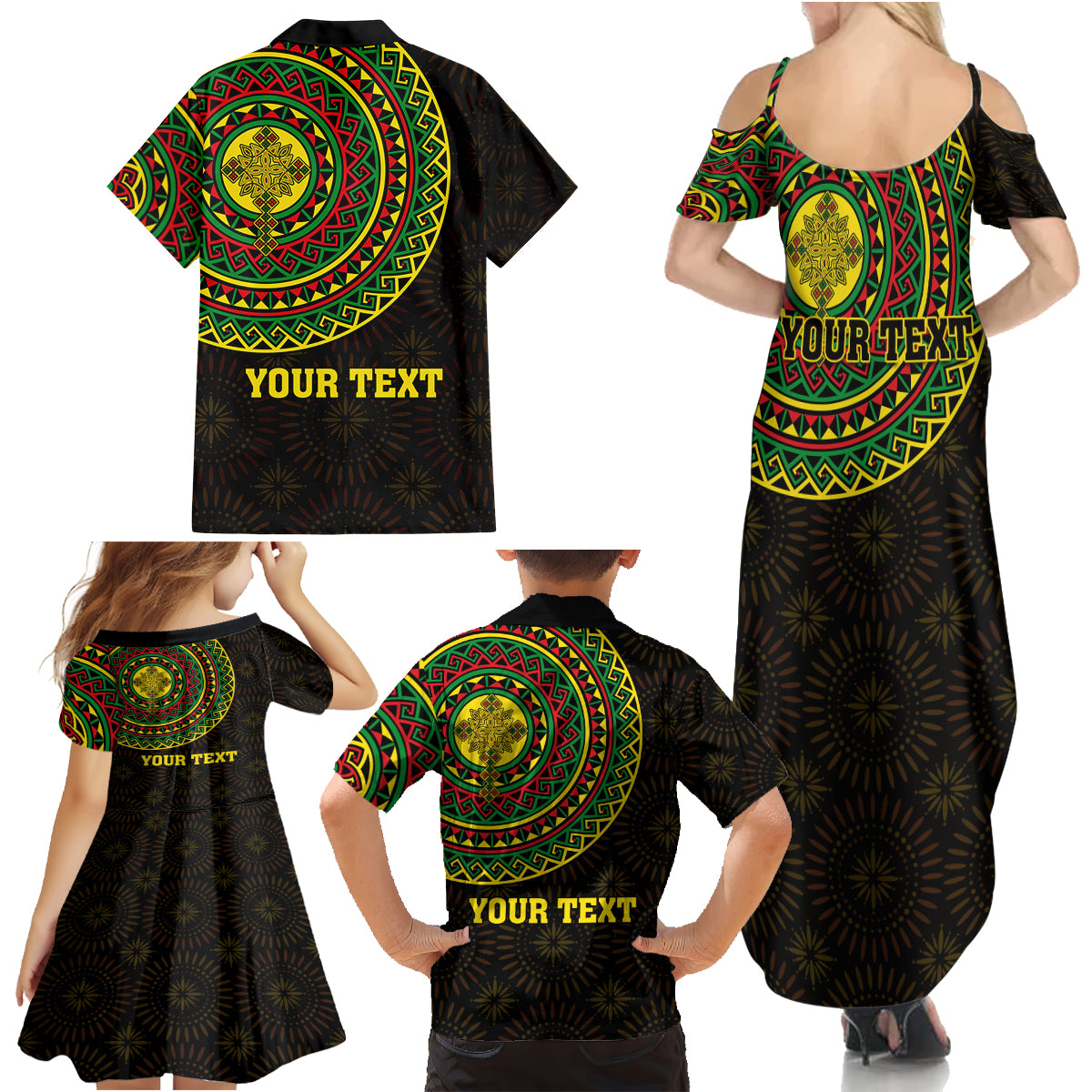 Ethiopia National Day Family Matching Summer Maxi Dress and Hawaiian Shirt Lion Of Judah African Pattern - Wonder Print Shop