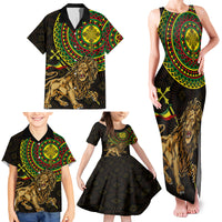 Ethiopia National Day Family Matching Tank Maxi Dress and Hawaiian Shirt Lion Of Judah African Pattern - Wonder Print Shop