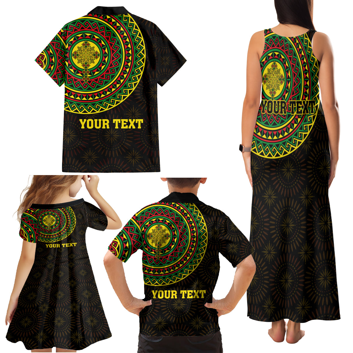 Ethiopia National Day Family Matching Tank Maxi Dress and Hawaiian Shirt Lion Of Judah African Pattern - Wonder Print Shop