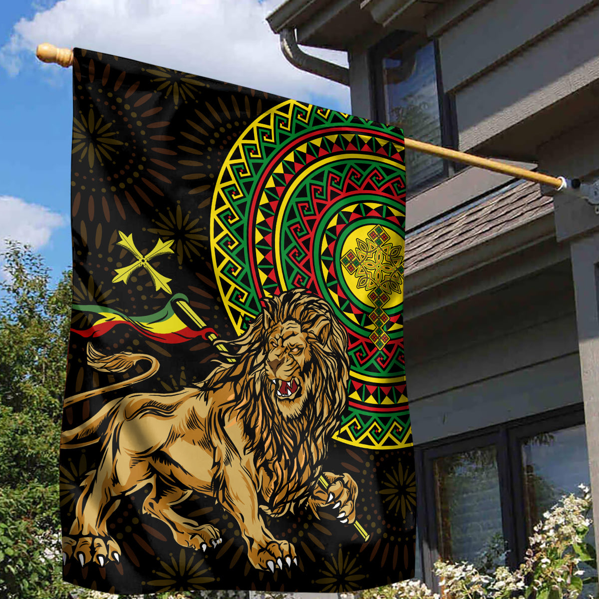 Ethiopia National Day Garden Flag Lion Of Judah African Pattern - Wonder Print Shop