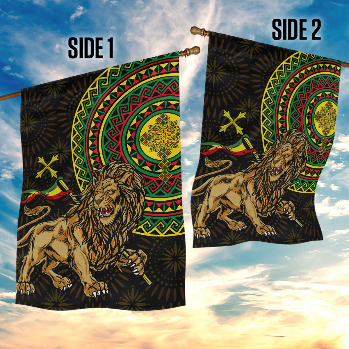 Ethiopia National Day Garden Flag Lion Of Judah African Pattern - Wonder Print Shop
