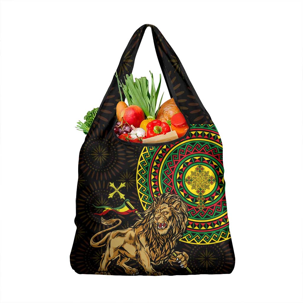 Ethiopia National Day Grocery Bag Lion Of Judah African Pattern