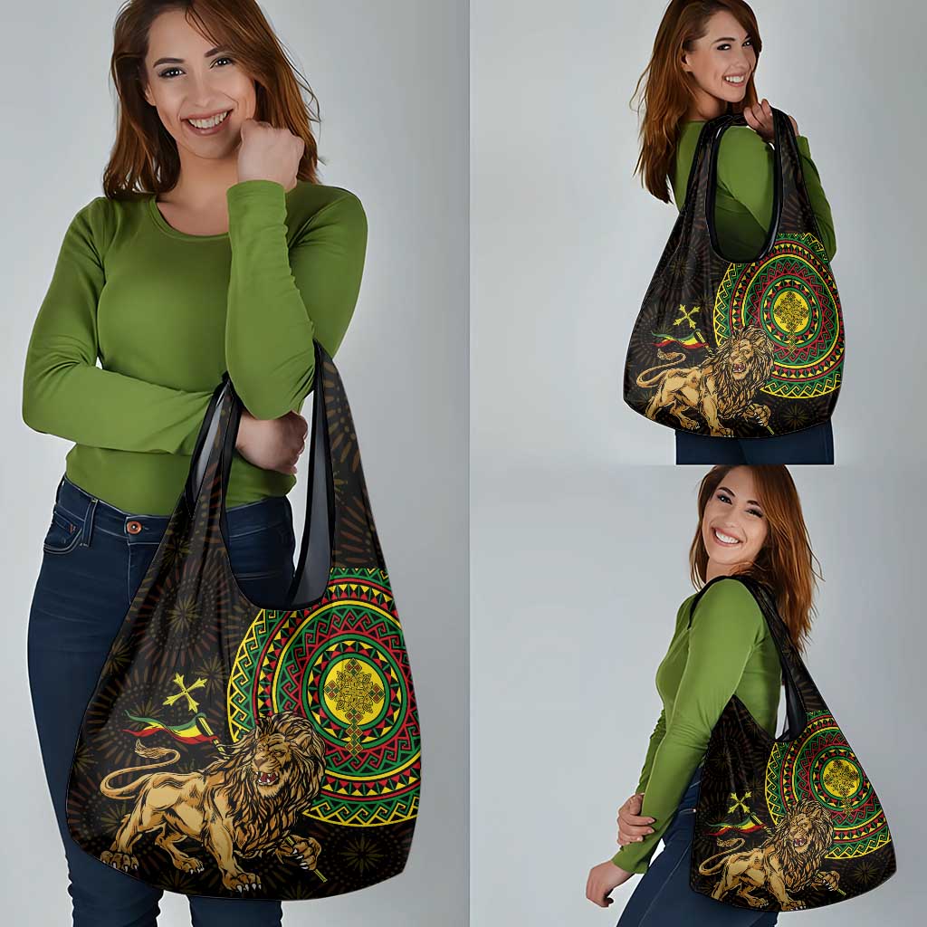 Ethiopia National Day Grocery Bag Lion Of Judah African Pattern