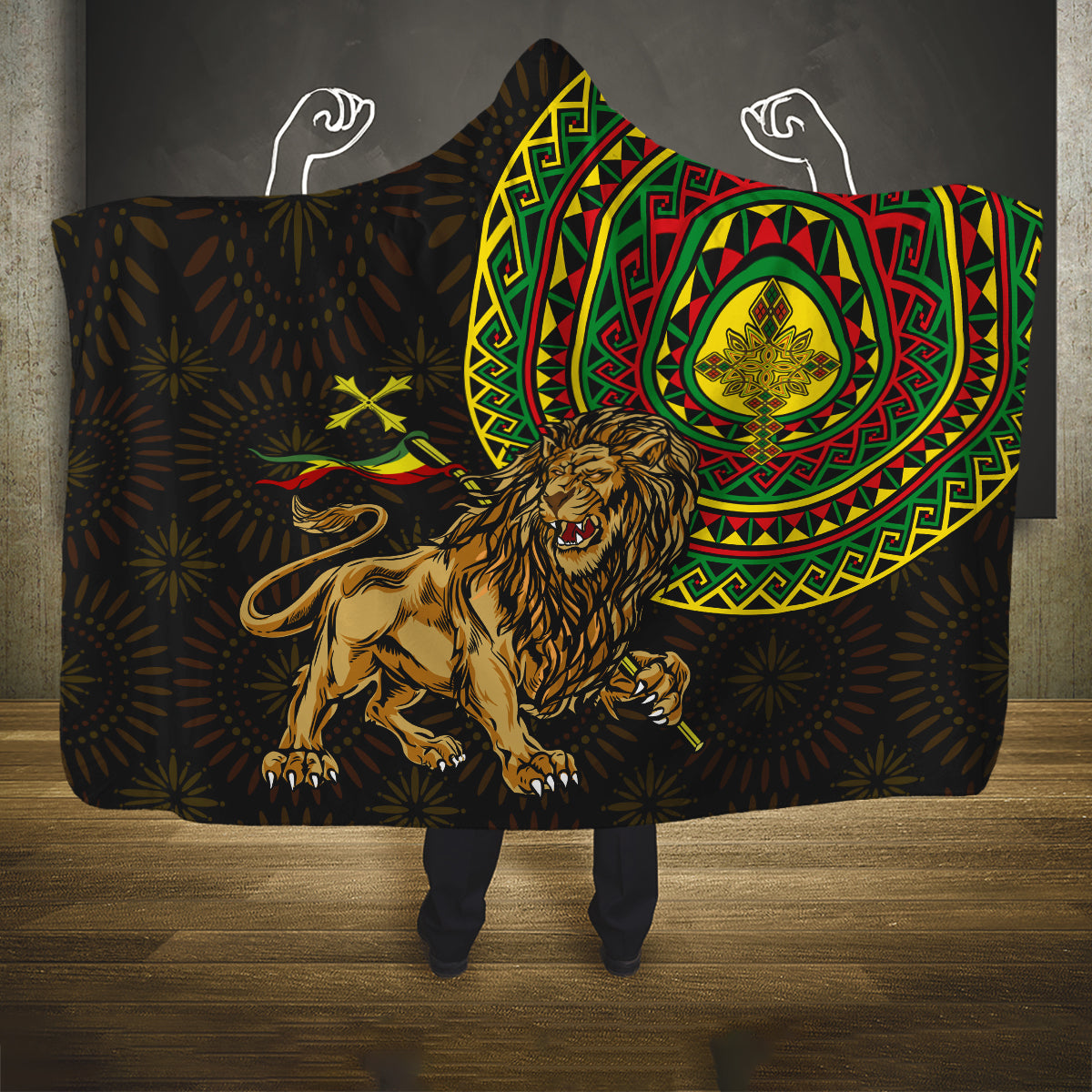 Ethiopia National Day Hooded Blanket Lion Of Judah African Pattern