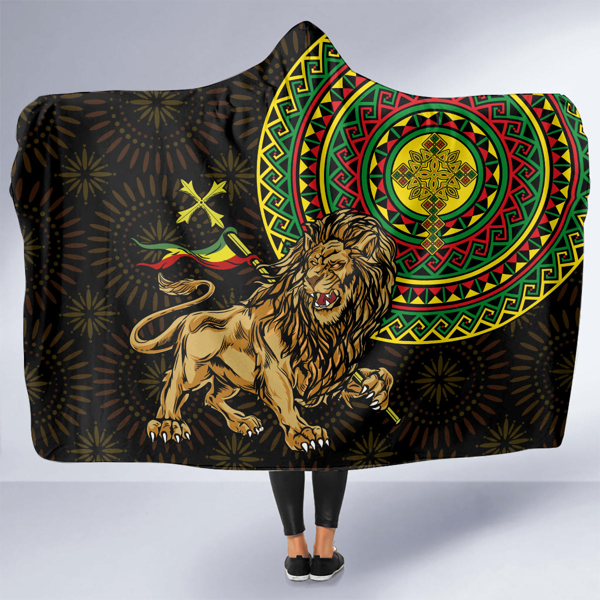 Ethiopia National Day Hooded Blanket Lion Of Judah African Pattern