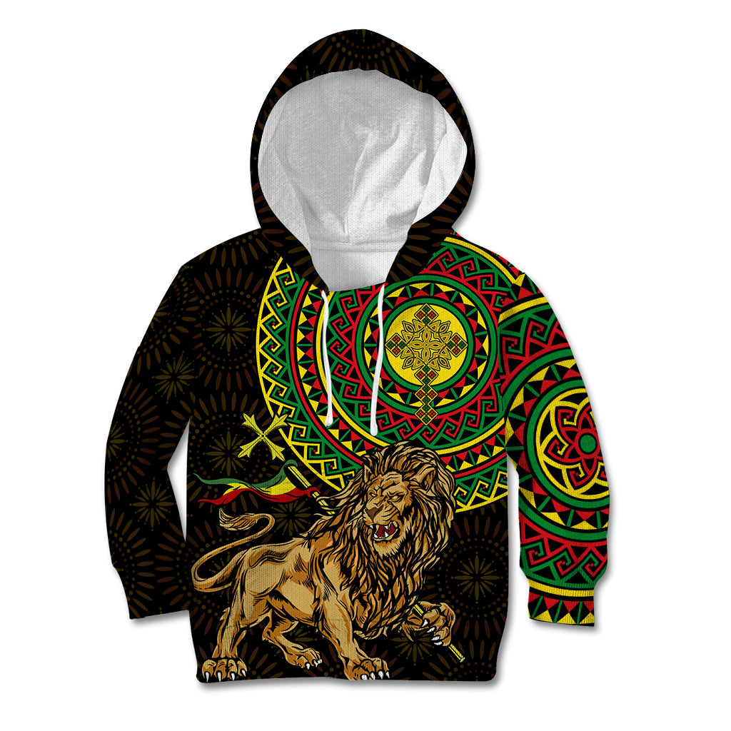Ethiopia National Day Kid Hoodie Lion Of Judah African Pattern - Wonder Print Shop