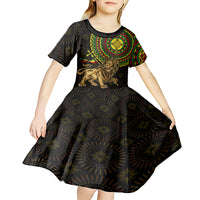 Ethiopia National Day Kid Short Sleeve Dress Lion Of Judah African Pattern - Wonder Print Shop