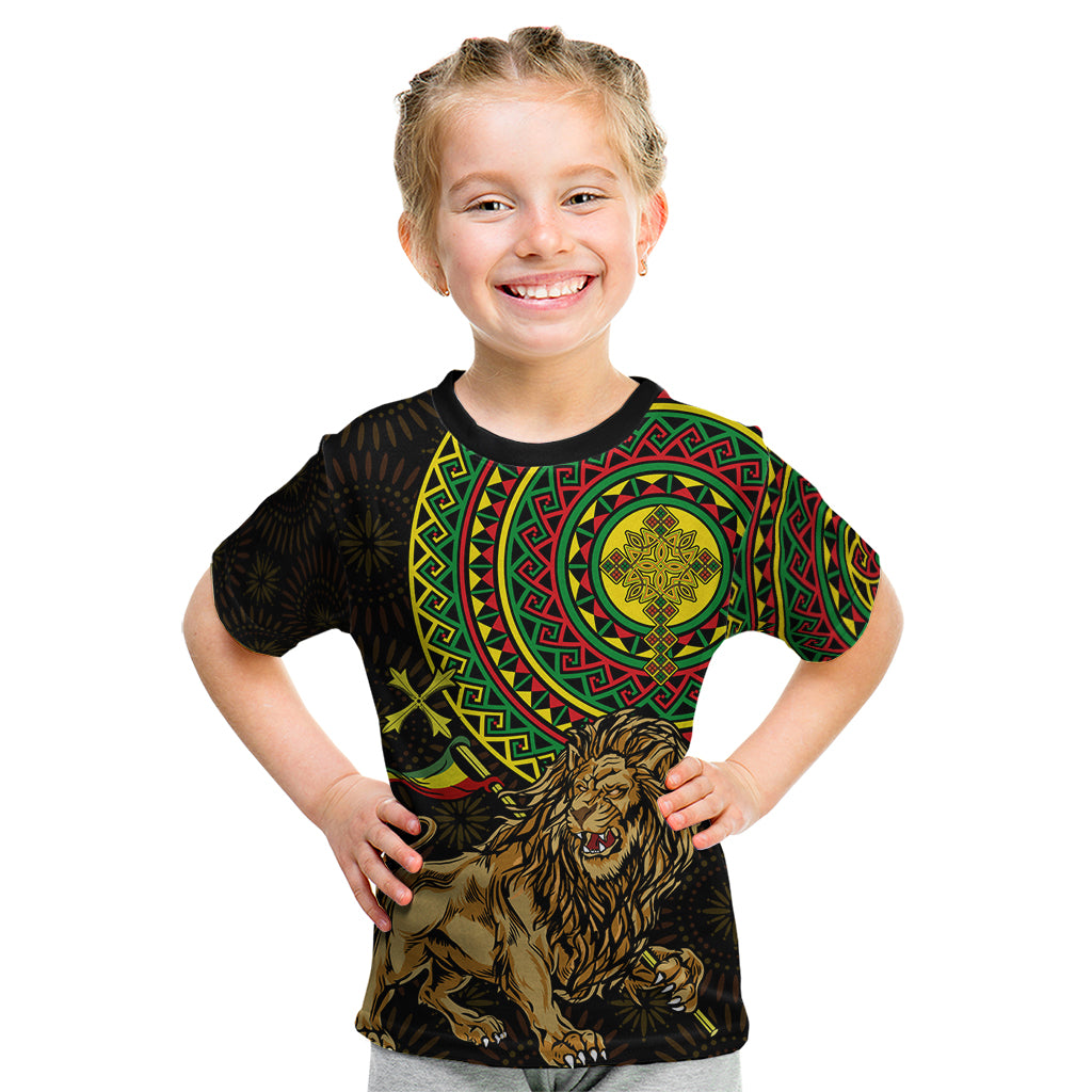 Ethiopia National Day Kid T Shirt Lion Of Judah African Pattern