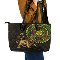 Ethiopia National Day Leather Tote Bag Lion Of Judah African Pattern - Wonder Print Shop