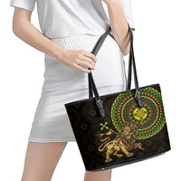 Ethiopia National Day Leather Tote Bag Lion Of Judah African Pattern - Wonder Print Shop