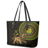 Ethiopia National Day Leather Tote Bag Lion Of Judah African Pattern - Wonder Print Shop