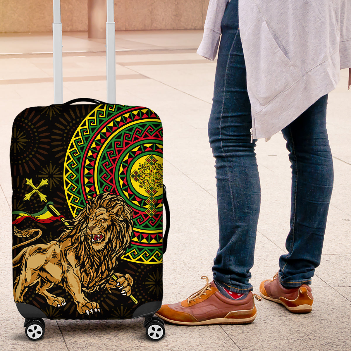 Ethiopia National Day Luggage Cover Lion Of Judah African Pattern