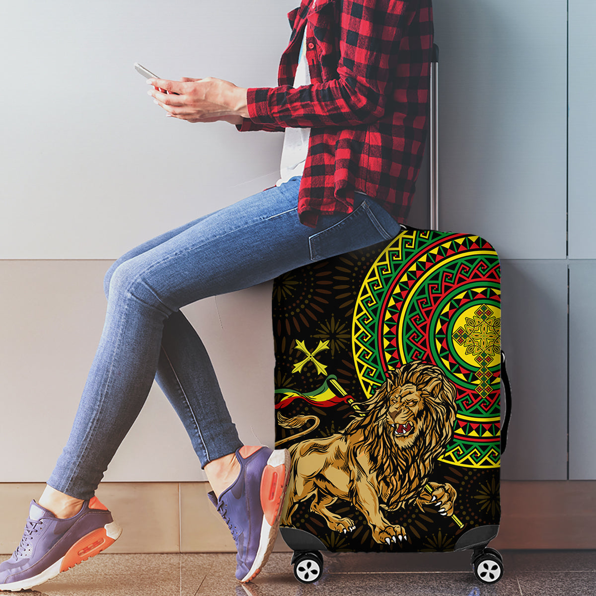 Ethiopia National Day Luggage Cover Lion Of Judah African Pattern - Wonder Print Shop