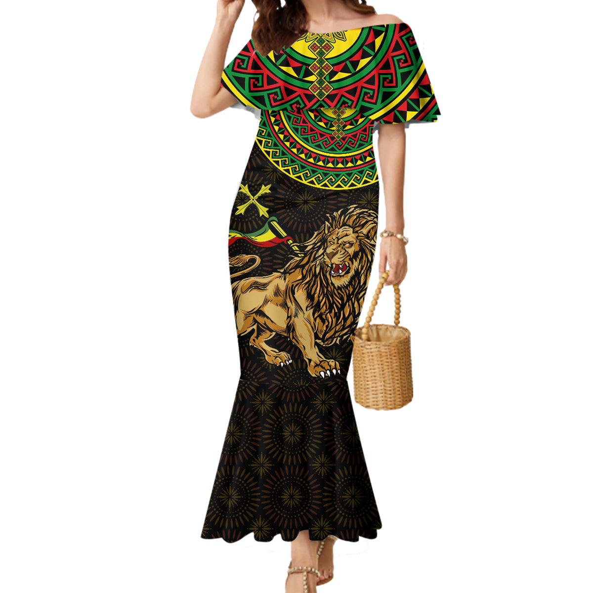 Ethiopia National Day Mermaid Dress Lion Of Judah African Pattern