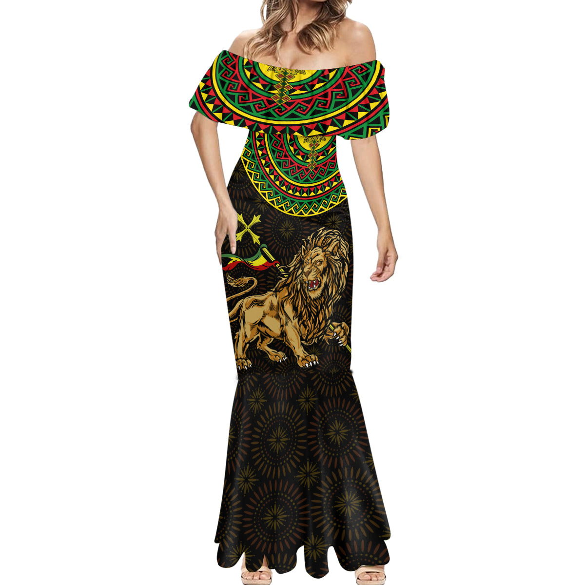 Ethiopia National Day Mermaid Dress Lion Of Judah African Pattern - Wonder Print Shop