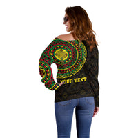 Ethiopia National Day Off Shoulder Sweater Lion Of Judah African Pattern - Wonder Print Shop