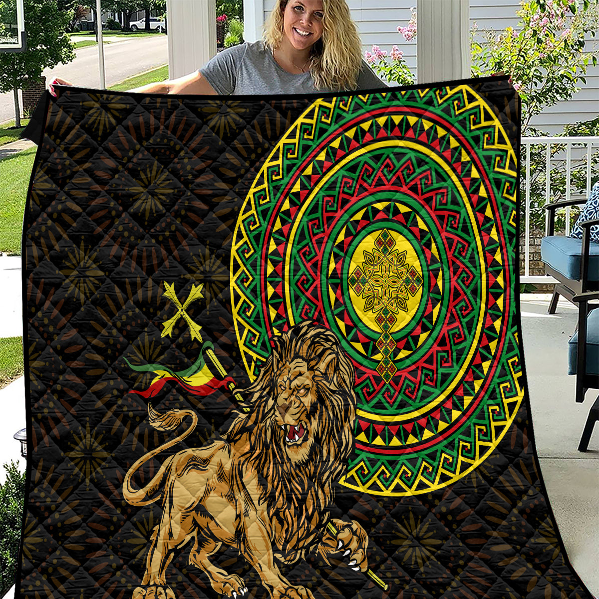 Ethiopia National Day Quilt Lion Of Judah African Pattern - Wonder Print Shop