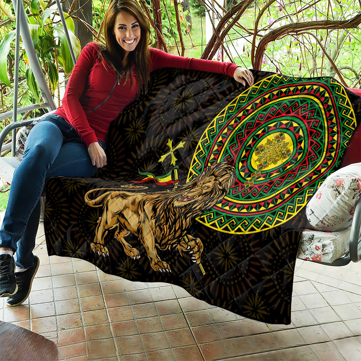 Ethiopia National Day Quilt Lion Of Judah African Pattern - Wonder Print Shop