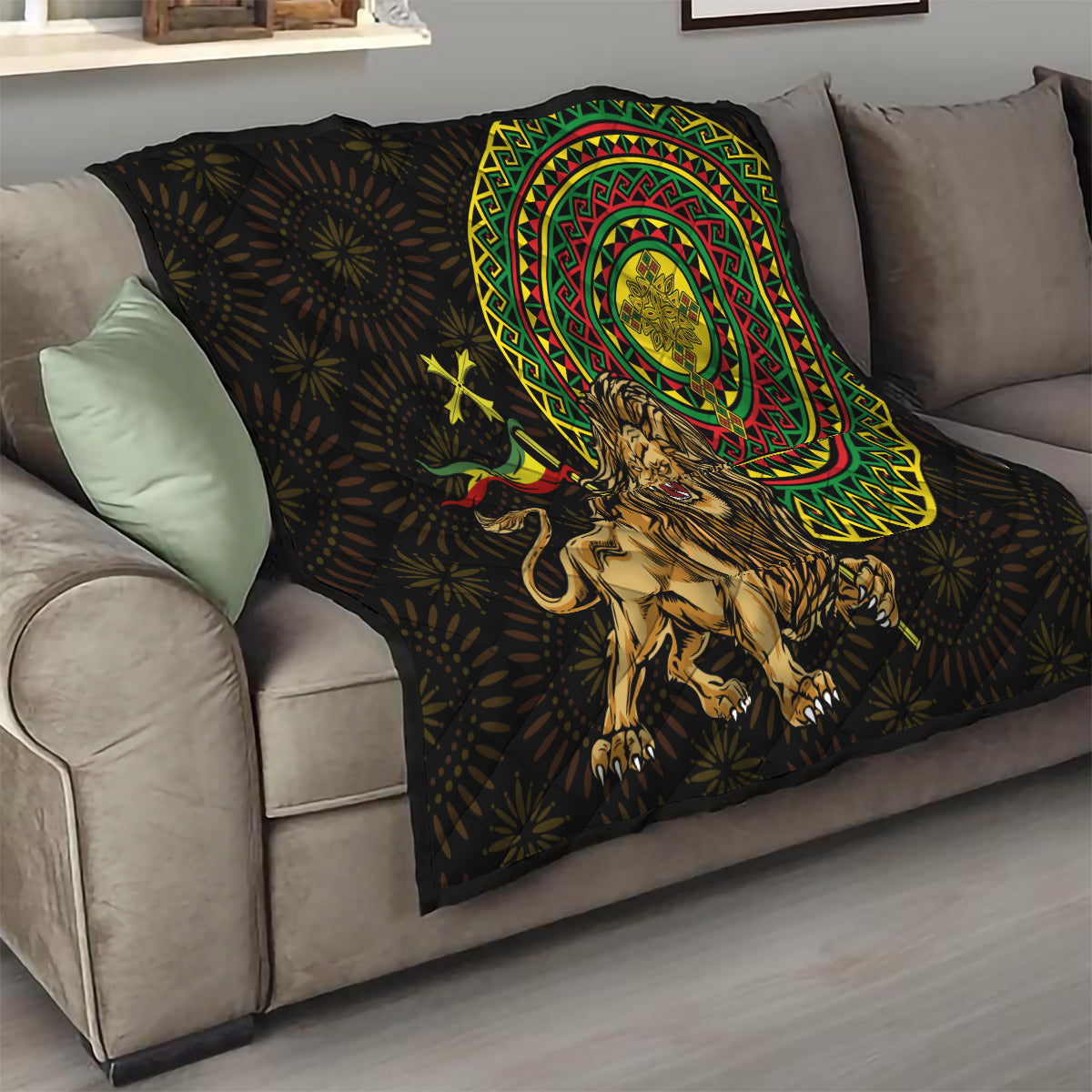 Ethiopia National Day Quilt Lion Of Judah African Pattern - Wonder Print Shop