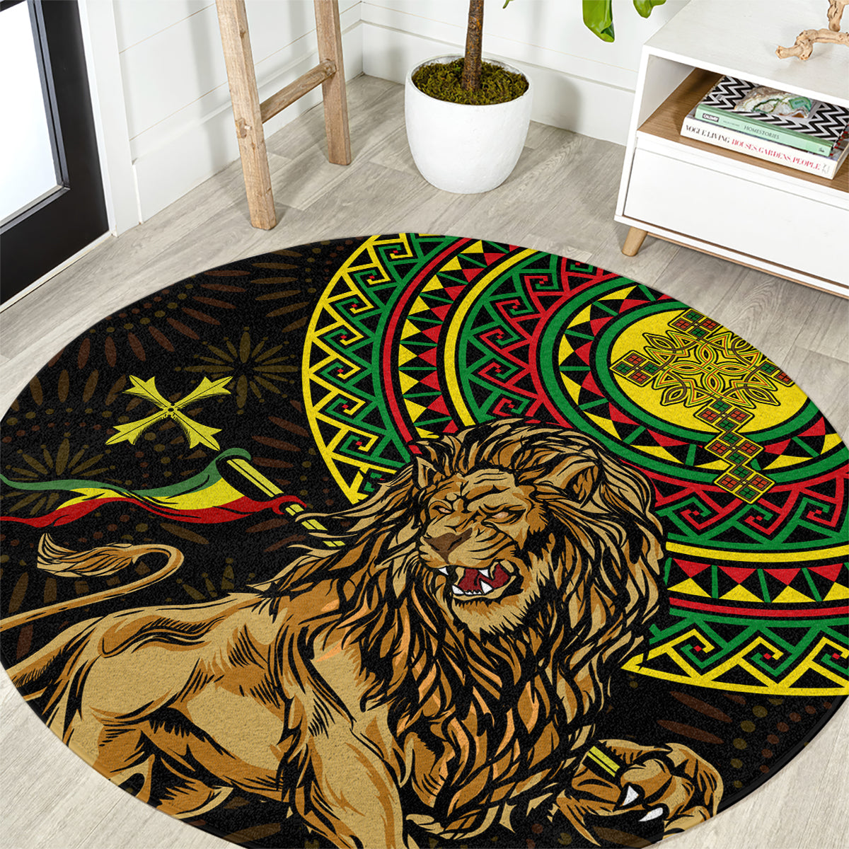Ethiopia National Day Round Carpet Lion Of Judah African Pattern