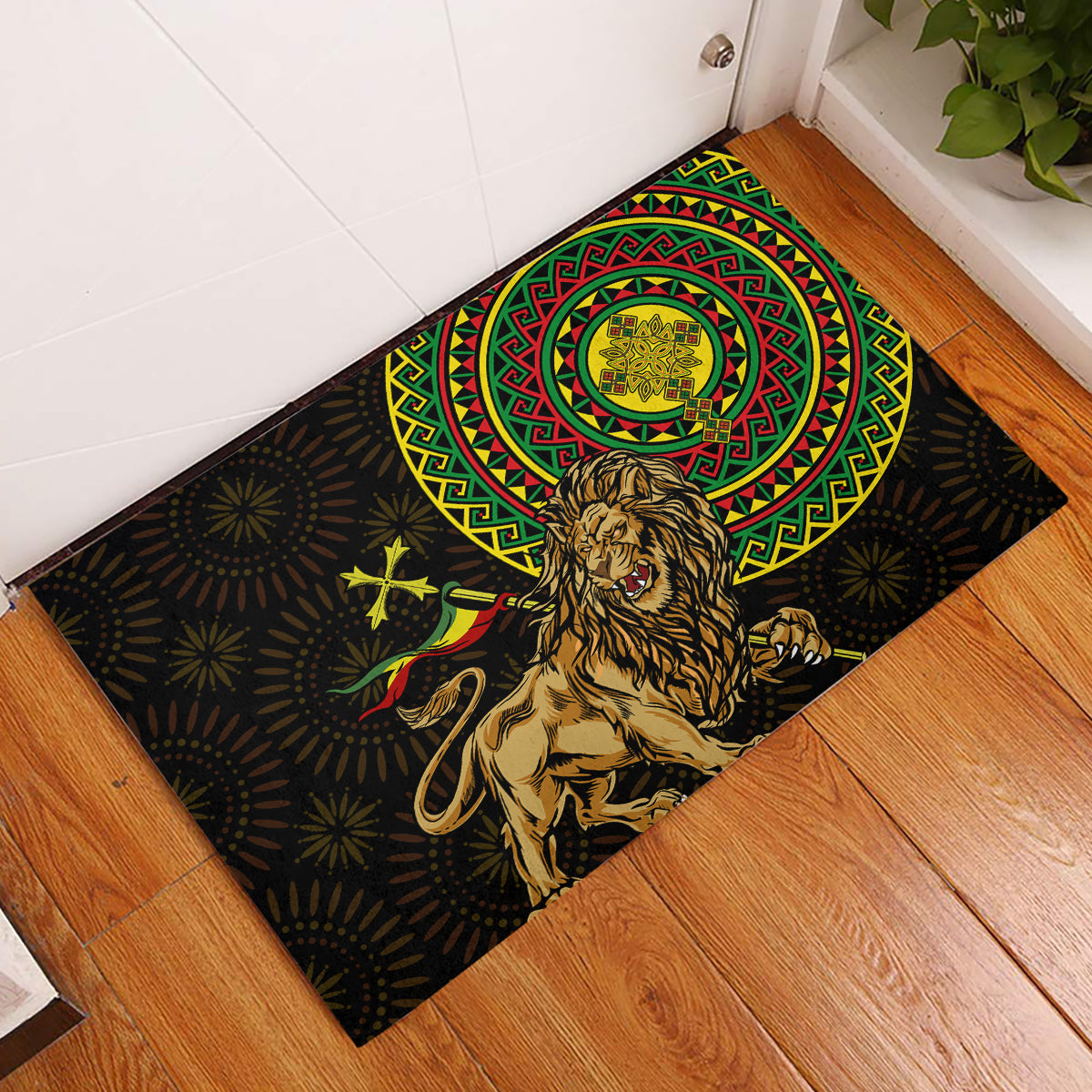 Ethiopia National Day Rubber Doormat Lion Of Judah African Pattern - Wonder Print Shop