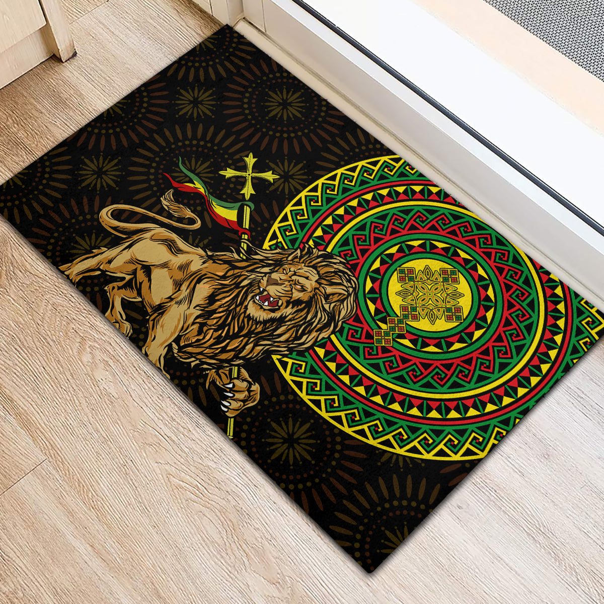 Ethiopia National Day Rubber Doormat Lion Of Judah African Pattern - Wonder Print Shop