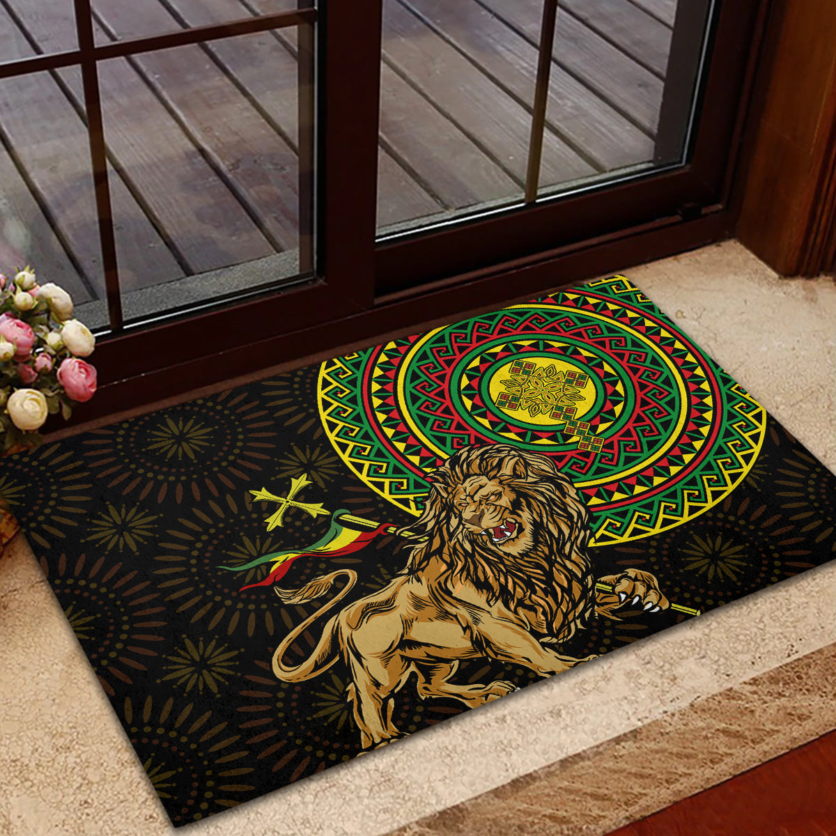 Ethiopia National Day Rubber Doormat Lion Of Judah African Pattern - Wonder Print Shop