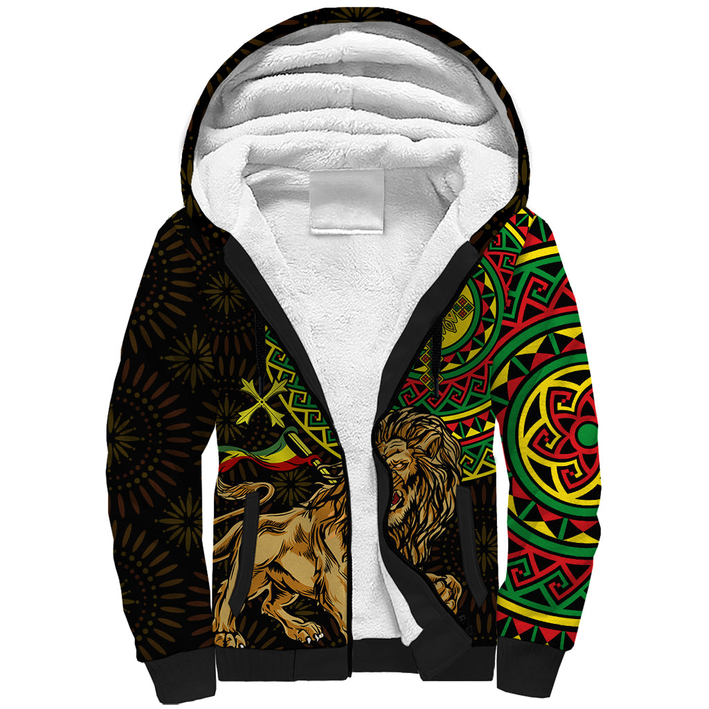 Ethiopia National Day Sherpa Hoodie Lion Of Judah African Pattern