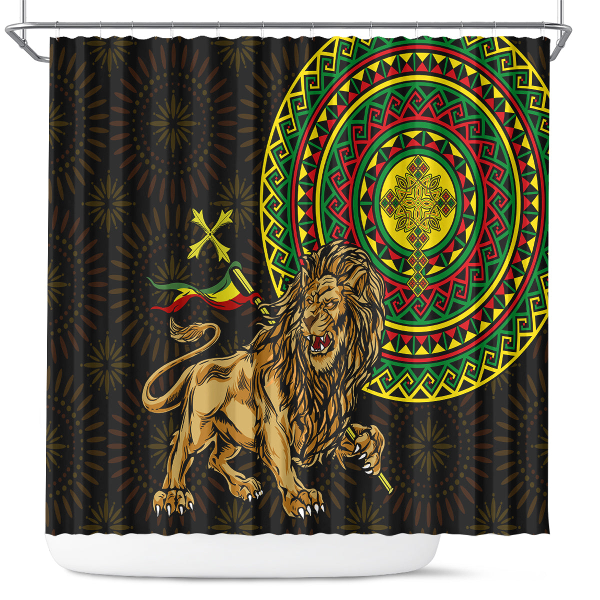 Ethiopia National Day Shower Curtain Lion Of Judah African Pattern
