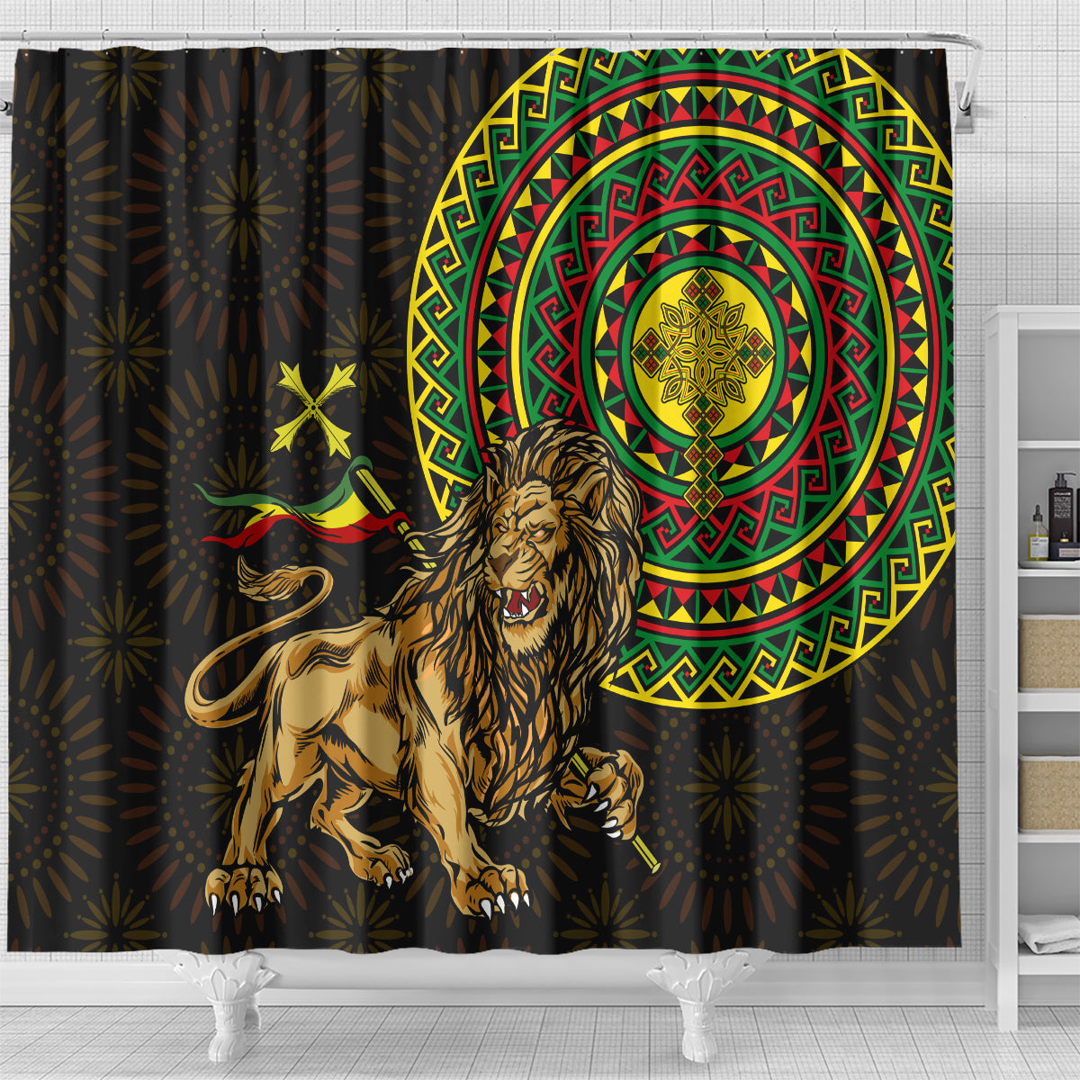 Ethiopia National Day Shower Curtain Lion Of Judah African Pattern