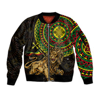 Ethiopia National Day Sleeve Zip Bomber Jacket Lion Of Judah African Pattern - Wonder Print Shop