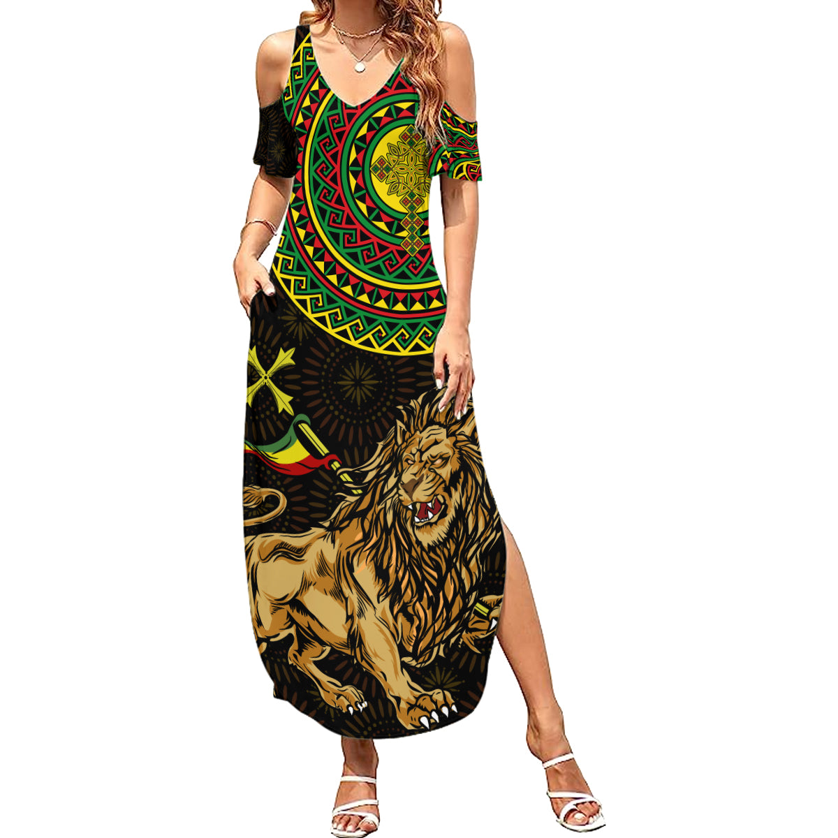 Ethiopia National Day Summer Maxi Dress Lion Of Judah African Pattern - Wonder Print Shop