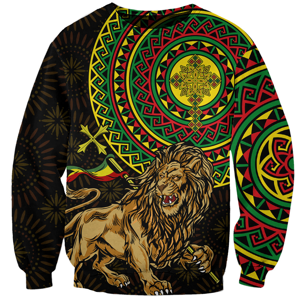 Ethiopia National Day Sweatshirt Lion Of Judah African Pattern - Wonder Print Shop