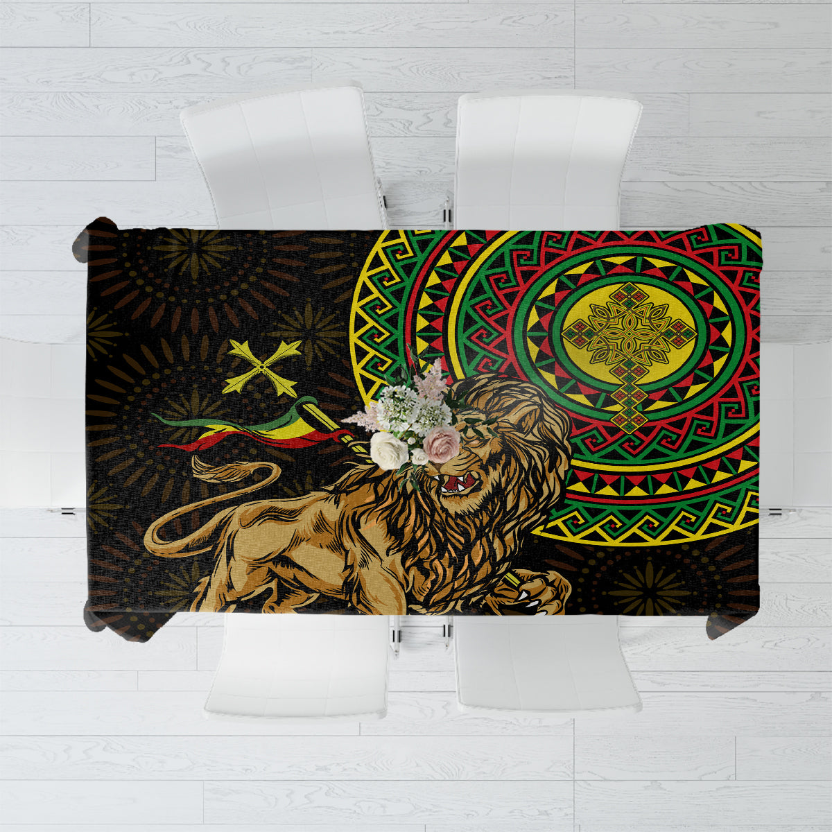 Ethiopia National Day Tablecloth Lion Of Judah African Pattern - Wonder Print Shop