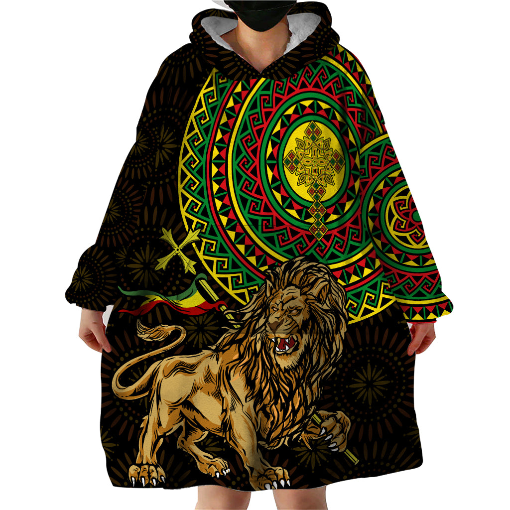 Ethiopia National Day Wearable Blanket Hoodie Lion Of Judah African Pattern - Wonder Print Shop