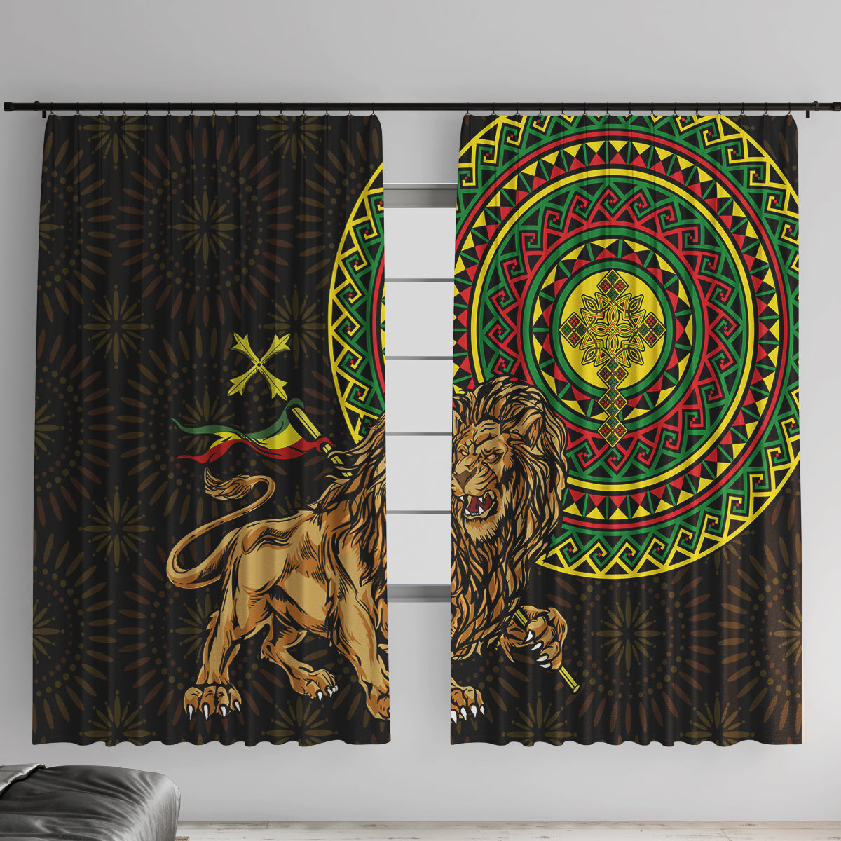 Ethiopia National Day Window Curtain Lion Of Judah African Pattern - Wonder Print Shop
