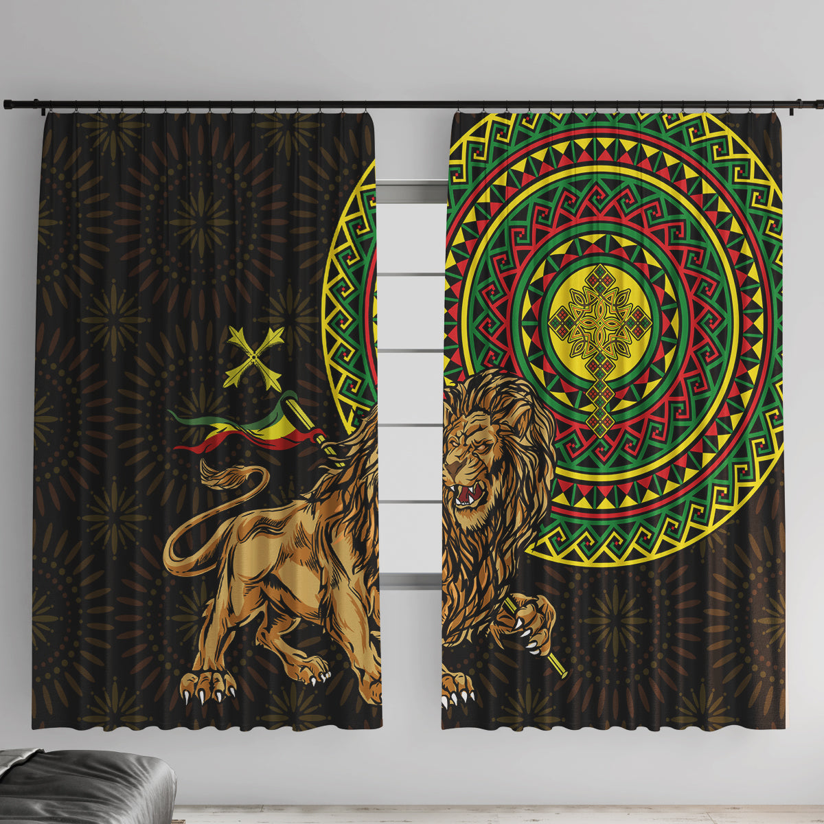 Ethiopia National Day Window Curtain Lion Of Judah African Pattern