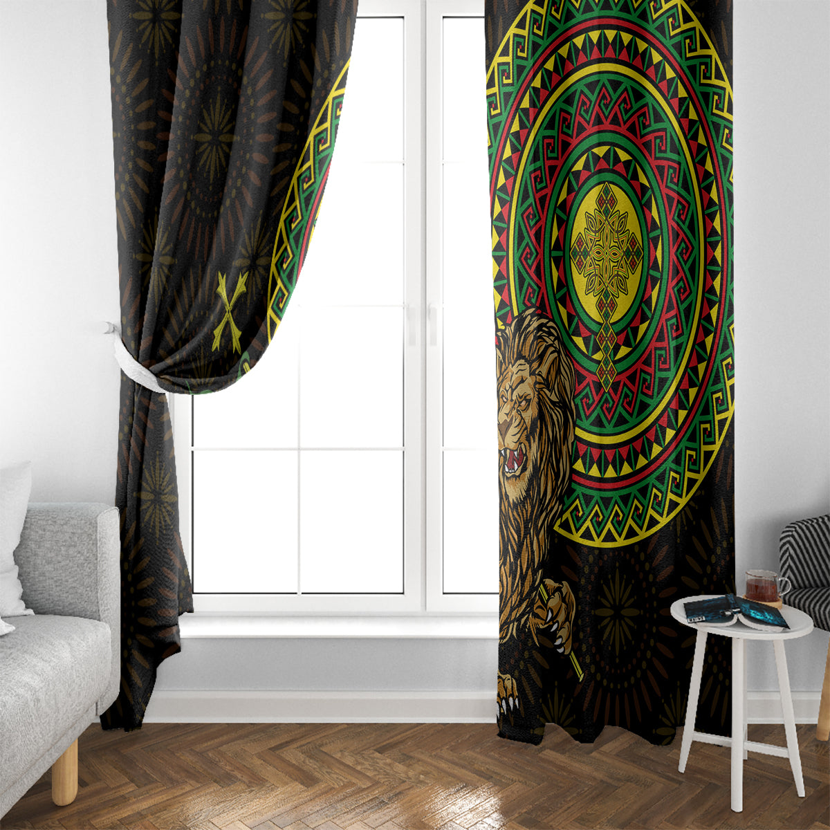 Ethiopia National Day Window Curtain Lion Of Judah African Pattern - Wonder Print Shop