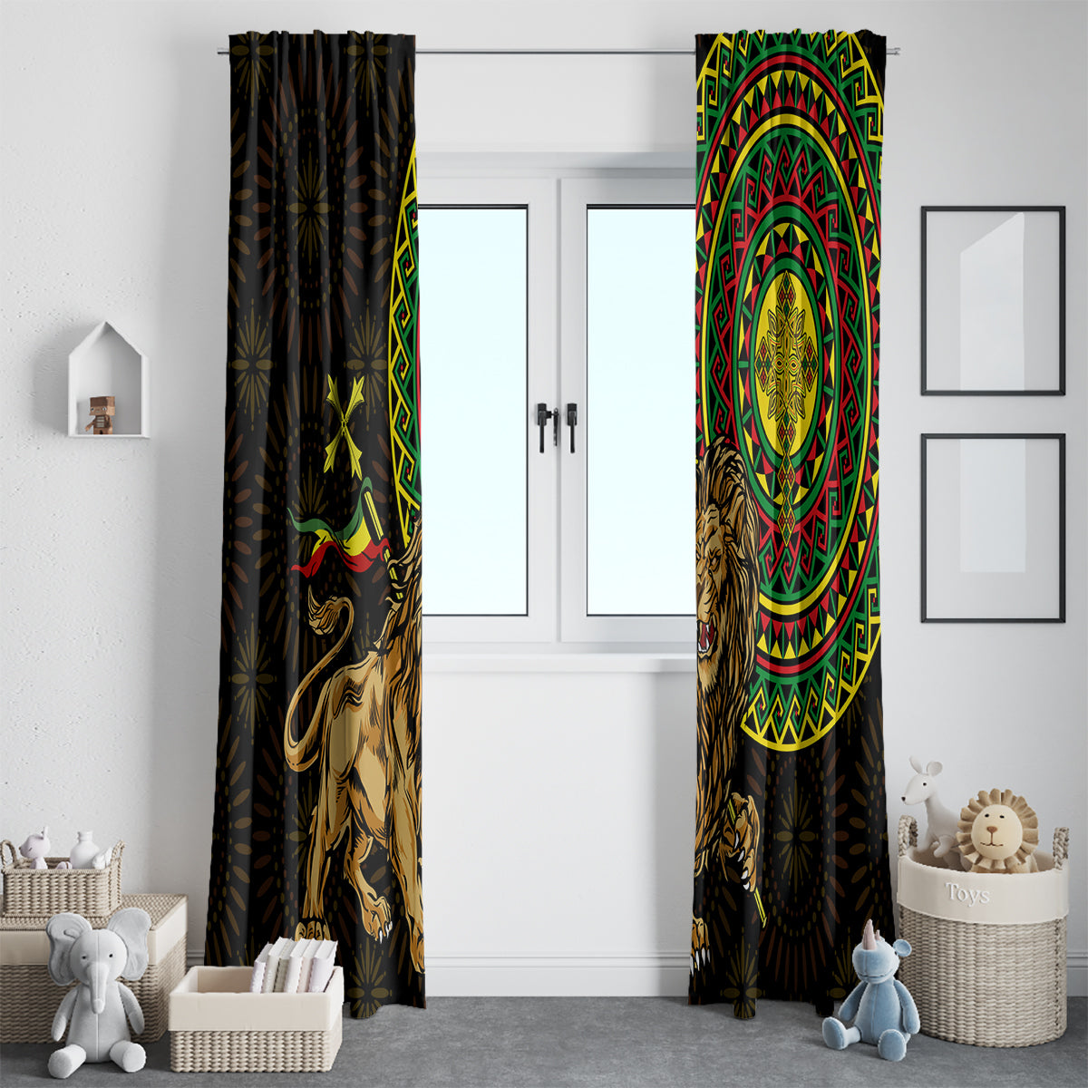 Ethiopia National Day Window Curtain Lion Of Judah African Pattern - Wonder Print Shop