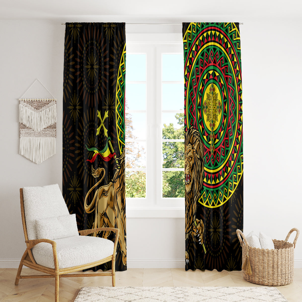 Ethiopia National Day Window Curtain Lion Of Judah African Pattern - Wonder Print Shop